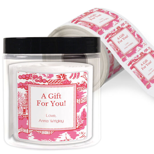 Pink Chinoiserie Square Gift Stickers in a Jar